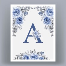 Poster Frame With Alphabet Flower With Blue Floral Watercolor