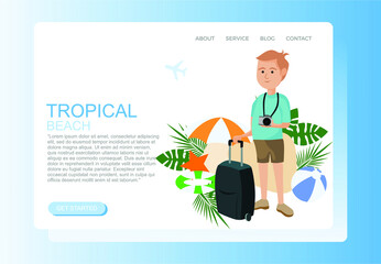 Tropical Beach. Summer Travel, Website Banner Background. Landing Page Design.