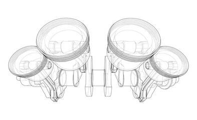 Wall Mural - Engine crankshaft with pistons outline. Vector