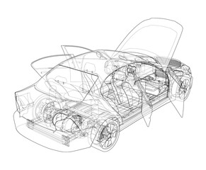 Poster - Electric Car With Chassis. Vector rendering of 3d