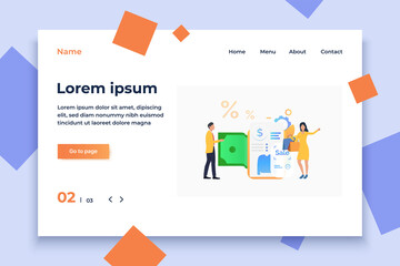 Wall Mural - Man and woman using online cash terminal. Purchase checkout, isometric, atm. Online cashier concept. Vector illustration for website, landing page, online store