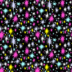 Wall Mural - Hand drawn multicolor night starry sky stars shapes seamless abstract pattern beautiful fashion style.