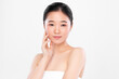 © kitthanes  - Beautiful young asian woman with clean fresh skin on white background, Face care, Facial treatment, Cosmetology, beauty and spa, Asian women portrait