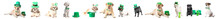 Different Cute Dogs With Party Decor On White Background. St. Patrick's Day Celebration