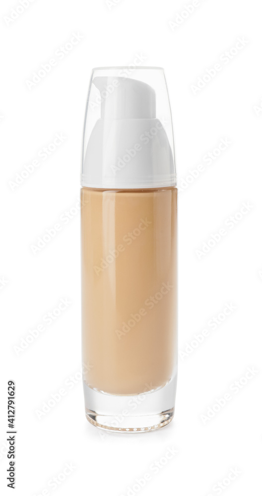 Bottle of makeup foundation on white background