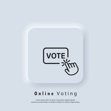 Vote logo. Online vote icon. Hand click on vote button line icon. Vector. UI icon. Neumorphic UI UX white user interface web button. Neumorphism