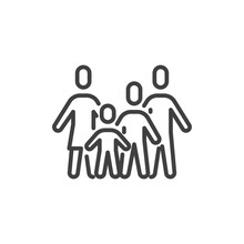 Four Member Family Line Icon. Linear Style Sign For Mobile Concept And Web Design. Family With Two Children Outline Vector Icon. Symbol, Logo Illustration. Vector Graphics