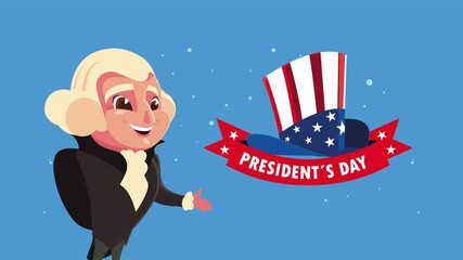 Poster - happy presidents day celebration with george washington and usa flag in tophat