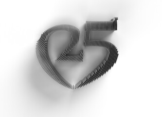 3D Render of a 25 twenty-five number Illustration Design.