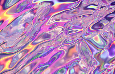 Poster - Abstract geometric crystal background, iridescent texture, liquid. 3d render. 