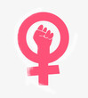 Vector illustration women resist symbol. Raised fist icon. Female gender and feminism logo design.