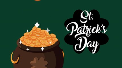 Wall Mural - happy saint patricks day lettering with treasure cauldron