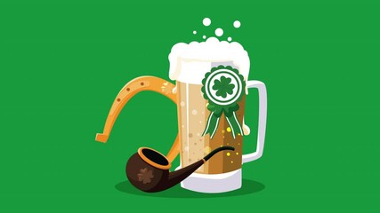 Wall Mural - happy saint patricks day animation with beer and pipe wooden