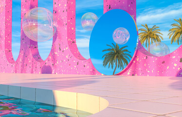 Leinwandbilder - Abstract summer beach scene with swimming pool background. 3d render.