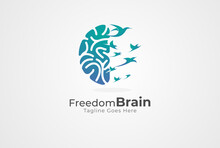 Brain Logo, Brain And Bird Symbol Of Freedom Combination,  Flat Design Logo Template, Vector Illustration