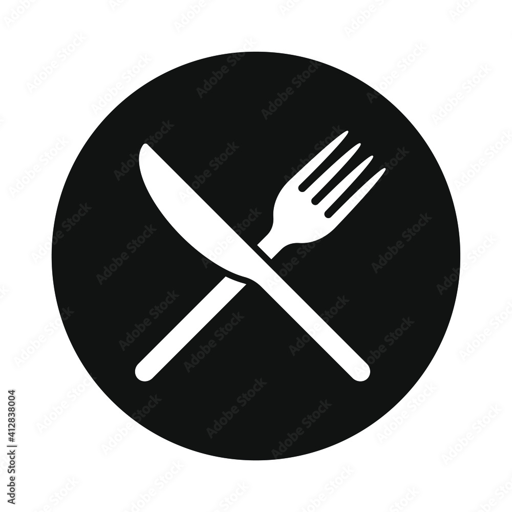 Fork and knife crossed icon logo. Flat shape restaurant or cafe place ...