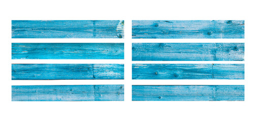 Wall Mural - Blue wooden planks isolated on white background. Blue wood texture background.