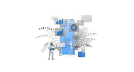 Wall Mural - mobile phone smartphone web ui ux app design teamwork concept 3d illustration. team people building 