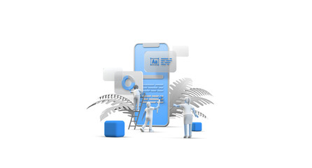 Wall Mural - mobile phone smartphone web ui ux app design teamwork concept 3d illustration. team people building 