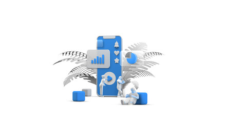 Wall Mural - mobile phone smartphone web ui ux app design teamwork concept 3d illustration. team people building 