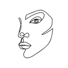 Wall Mural - Continuous line drawing. Abstract woman portrait. One line face art vector illustration. Female linear contour isolated on white.