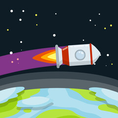Wall Mural - rocket. launch of spaceship. red and white spacecraft. takeoff from the planet. start to earth orbit