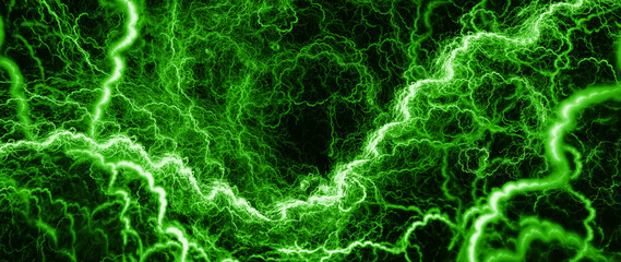 Wall Mural - green glowing high voltage lightning abstract background