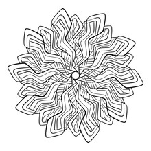 Decorative Mandala With Simple Wavy Patterns On White Isolated Background. For Coloring Book Pages.