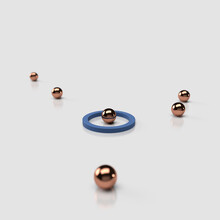 Copper Balls And Blue Ring  Abstract 3d Render
