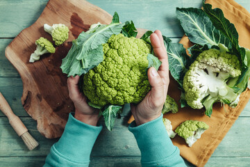 Raw fresh green cauliflower from Puglia