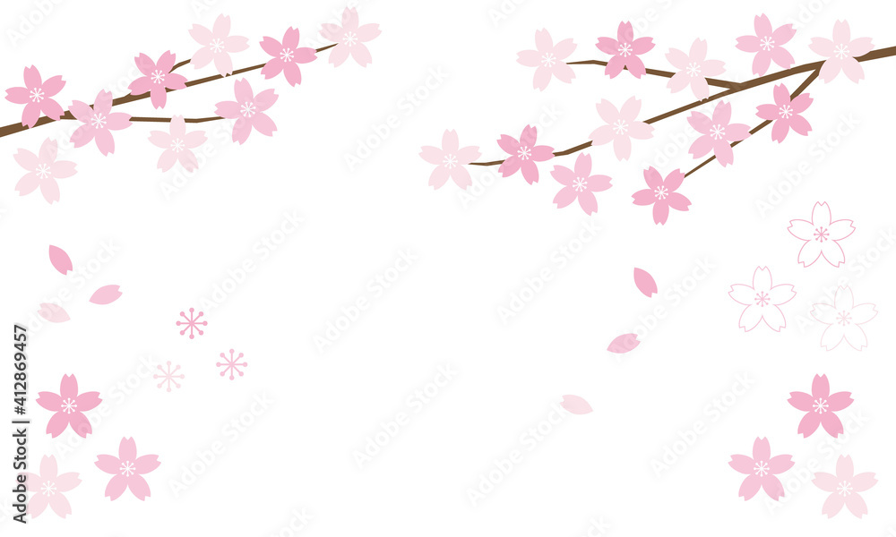 桜の枝と舞い散るサクラの花びらのイラスト Do Salonu Plakaty