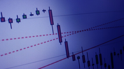 Stock exchange monitor screen candle bar chart of business. Closeup financial chart