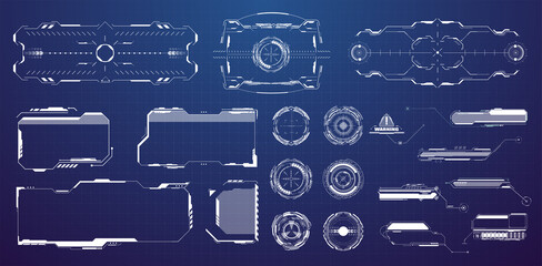 Leinwandbilder - Modern Futuristic HUD elements. Template of sights for games. Cyberpunk virtual game interface. Frames with copy space and Circle and Callouts. Digital dashboard isolated templates set. Vector