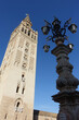 A former minaret, the Giralda (La Giralda in Spanish) bell tower of the Cathedral of Seville is one of the main landmarks in the medieval cityscape of Sevilla, Andalucia, southern Spain
