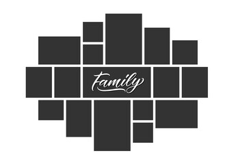 Aufkleber - Family photo collage frames template for interior design. Vector collage layout for photo montage.