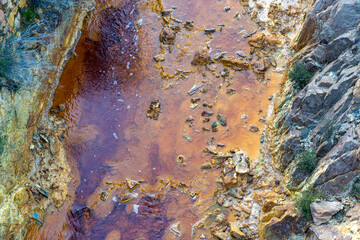  Rio Tinto riverbed in the old mines with colorful iron and copper deposits
