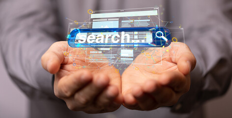 Interface web application in hand 3d