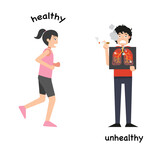 Fototapeta Pokój dzieciecy - Opposite healthy and unhealthy vector illustration