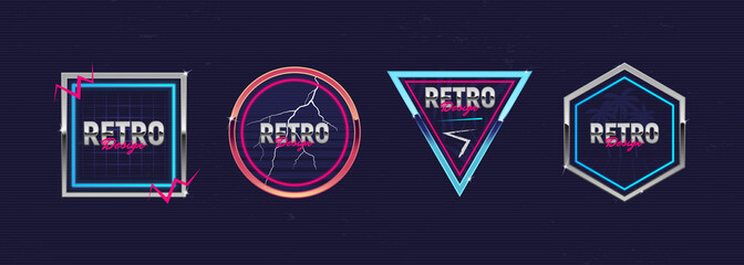 Wall Mural - Retro futuristic neon frames. Outrun design elements. Hipster design. Retro 80's logos set for Night club, music album, invitation, banner, poster, cover. Print for t-shirt, tee. Vector illustration