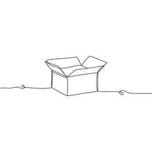 Continuous One Line Drawing Silhouette Of A Cardboard Box. Vector Illustration Isolated On The White Background.