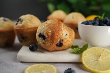 Poster - Homemade Lemon Blueberry Muffins, selective focus