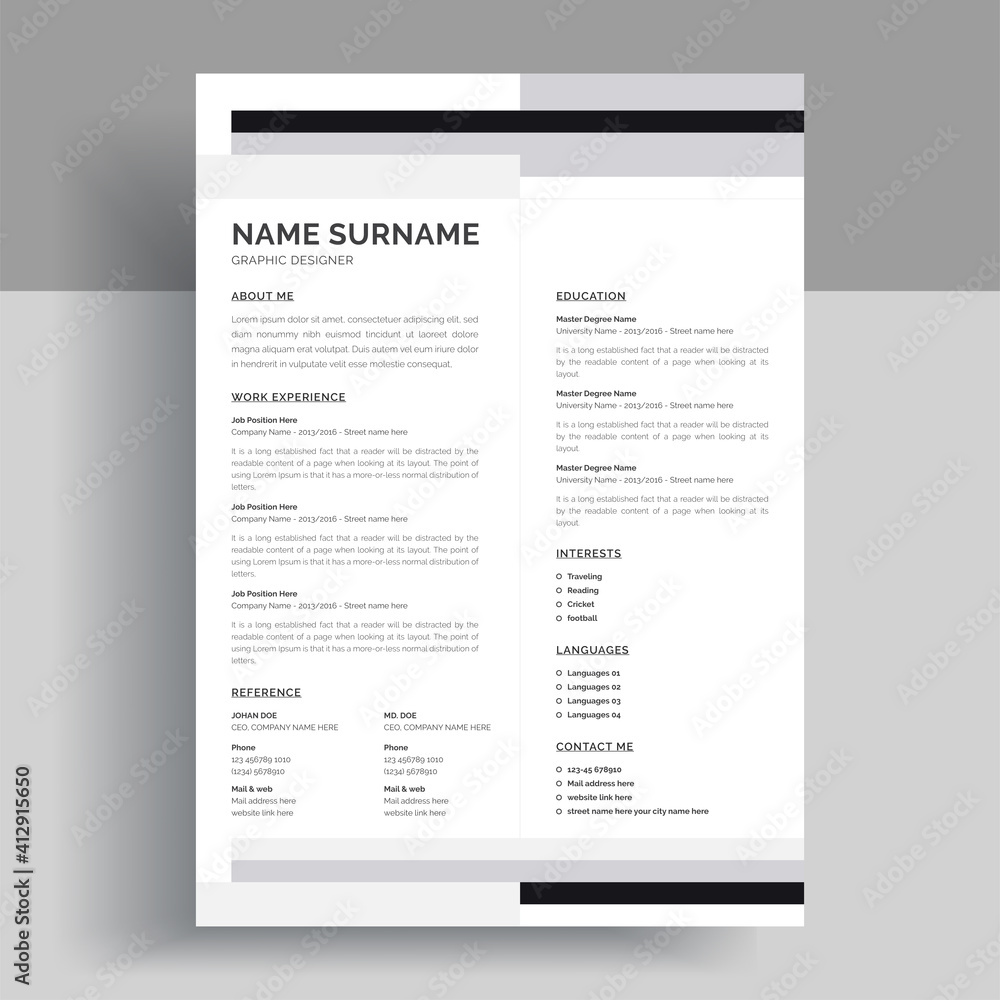 Curriculum vitae template Vector design Stock Vector | Adobe Stock