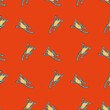 Bright seamless abstract zoo pattern with blue and yellow colored frog shapes. Orange bright background.
