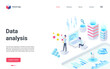 © lembergvector - Data analysis, business investment isometric vector illustration. Cartoon 3d analyst people working in analytical service, studying data information on investing money in business project landing page