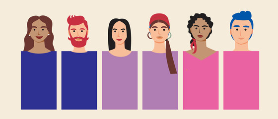 Wall Mural - Bisexual people isolated as LGBTQ bisexuality concept, flat vector stock illustration with faces and head