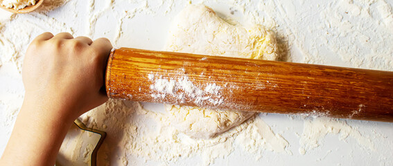 Wall Mural - preparation for baking. Culinary concept. top view. selective focus