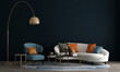 The Mock up furniture design in modern interior and blue background, living room, Scandinavian style, 3D render, 3D illustration 