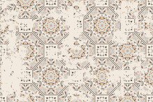 Seamless Vintage Pattern With An Effect Of Attrition. Patchwork Carpet. Hand Drawn Seamless Abstract Pattern From Tiles. Azulejos Tiles Patchwork. Portuguese And Spain Decor.