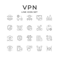 Set line outline icons of VPN