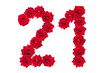 © Olga - Numeral 21 made of red roses on a white isolated background. Element for decoration. Twenty one. Red roses.
